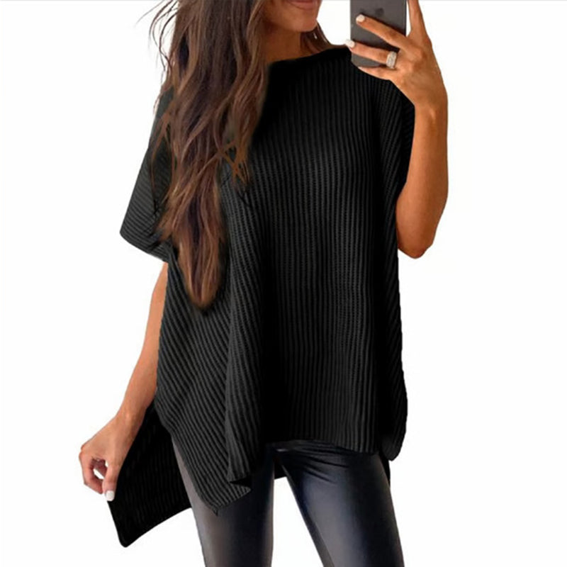 Solid Color Crew Neck Knit T-Shirt – Casual Pullover Sweater Top