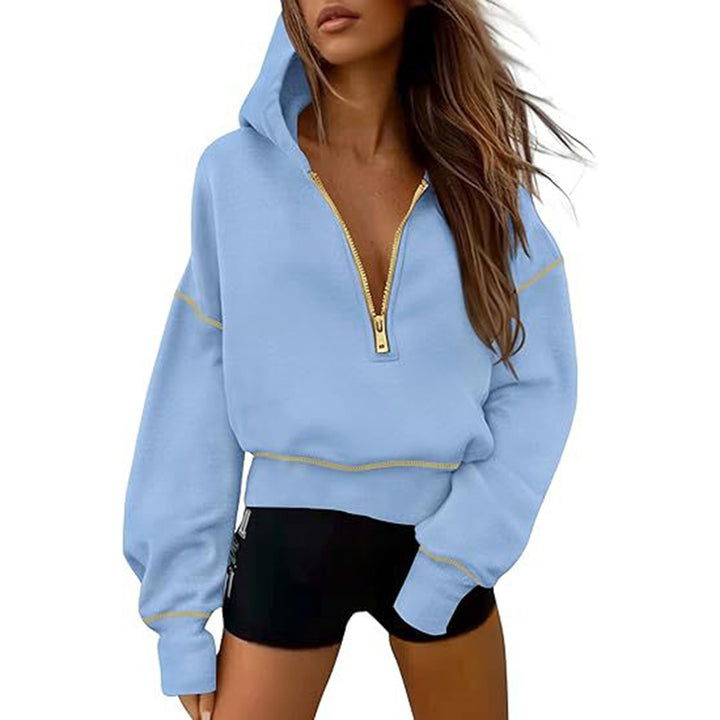 Collar Half Zip Pullover Sweatshirt  Long Sleeve Casual Hoodie Top