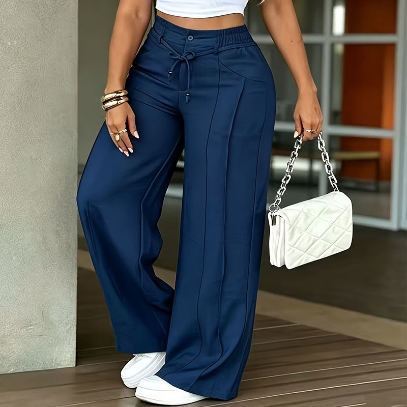 High-waisted drawstring cargo wide-leg pants
