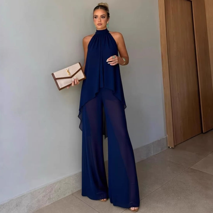 Asymmetrical solid-color sleeveless set