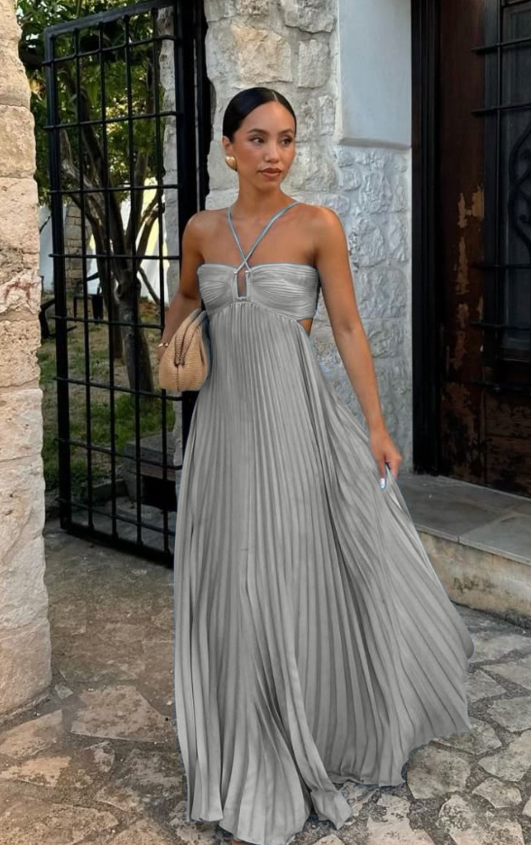 Ladies Back Tie Halter Pleated Beach Sundress