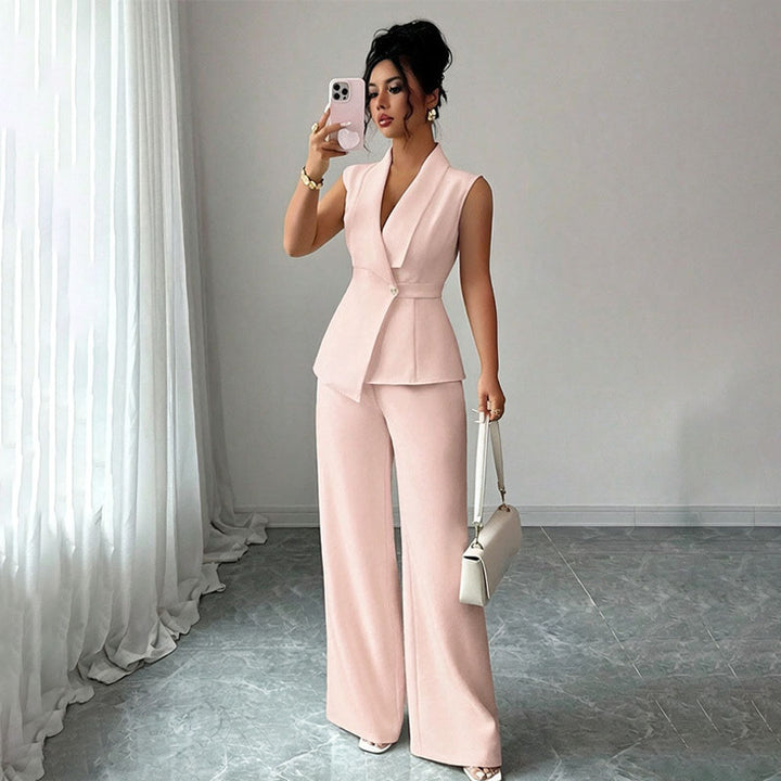 Sleeveless suit vest and wide-leg trousers set