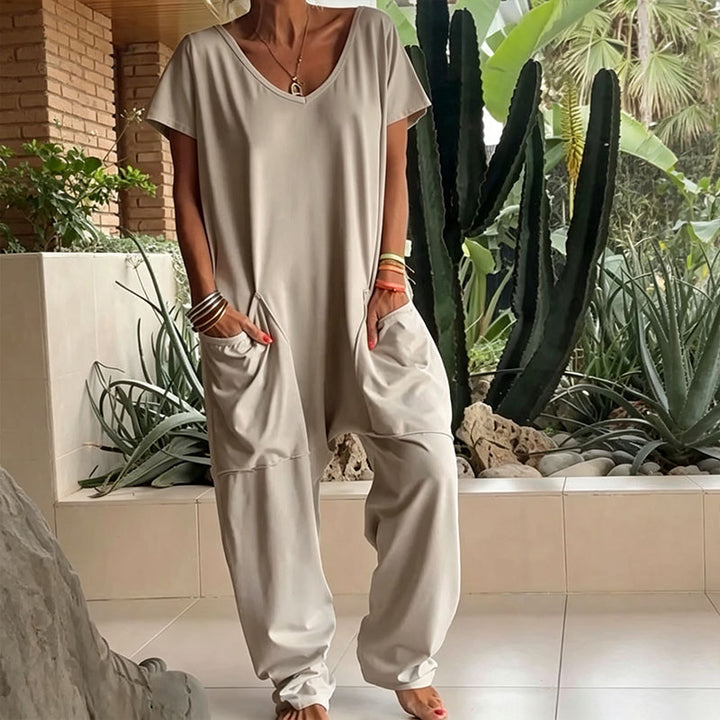 Relaxed V-neck casual jumpsuit