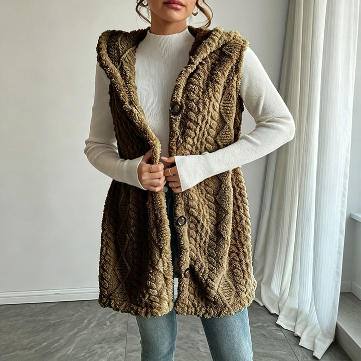 Hooded plush sleeveless jacket