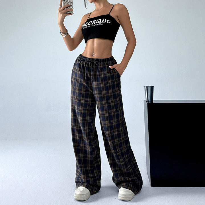 High-waisted printed wide-leg casual trousers