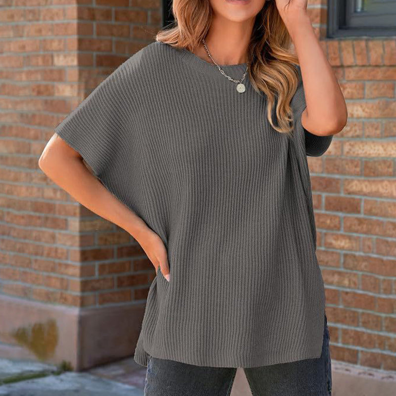 Solid Color Crew Neck Knit T-Shirt – Casual Pullover Sweater Top