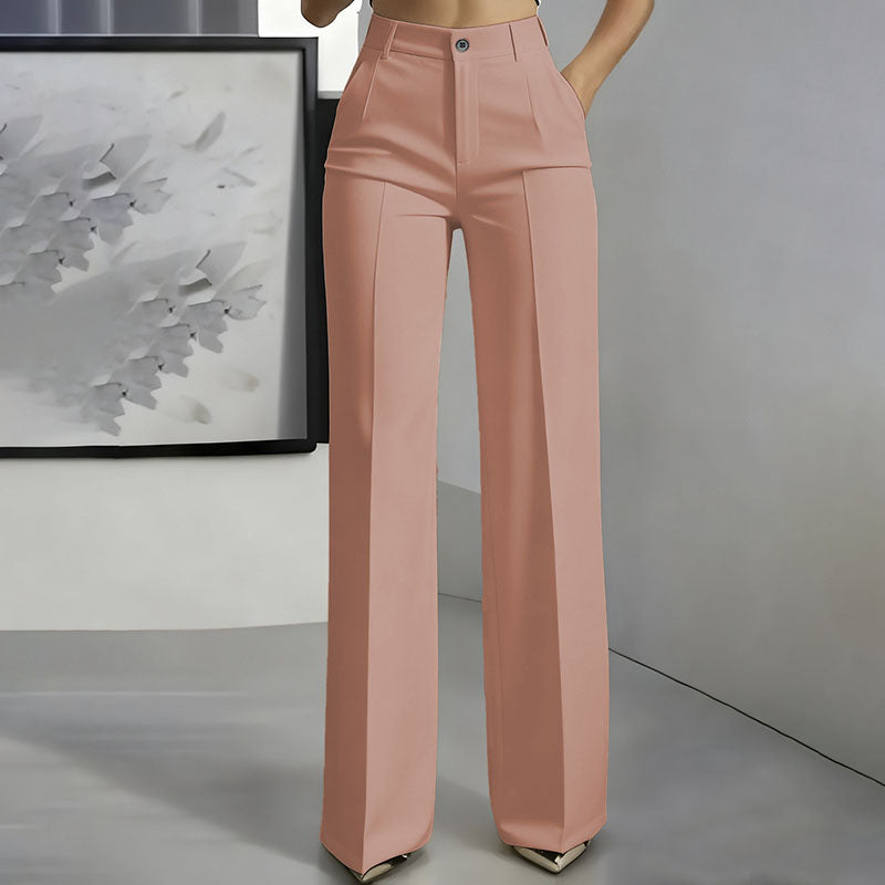 High Waist Straight Leg Suit Pants – Elegant Draped Minimalist Trousers