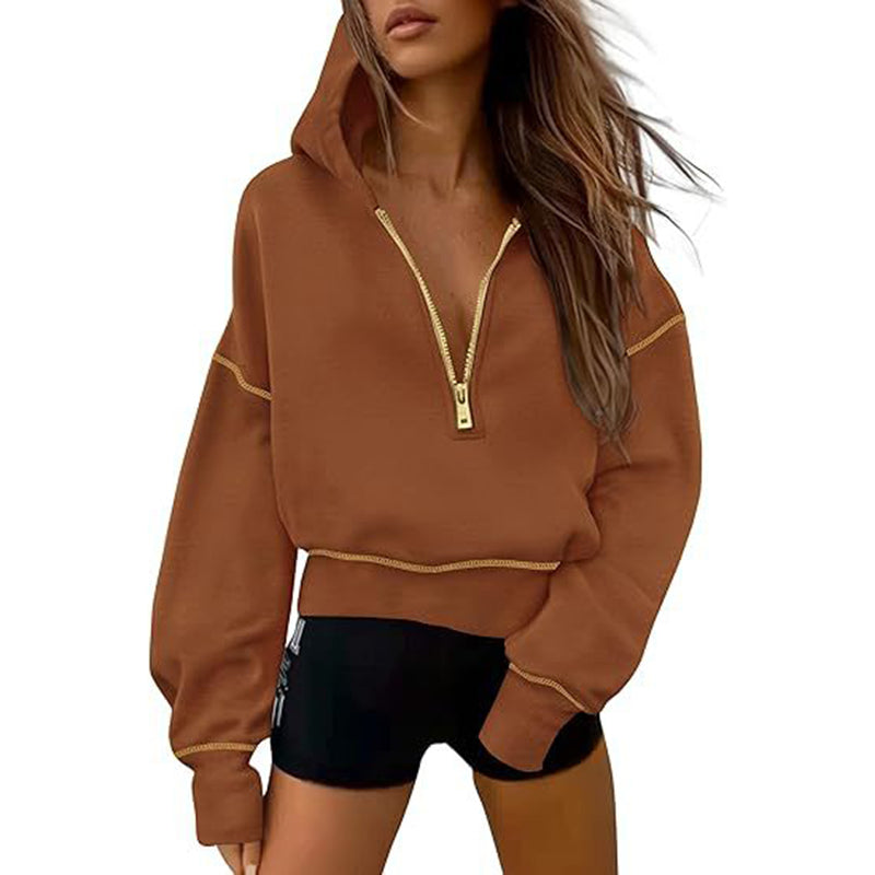 Collar Half Zip Pullover Sweatshirt  Long Sleeve Casual Hoodie Top