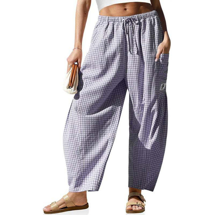Linen Plaid Wide Leg Casual Pants