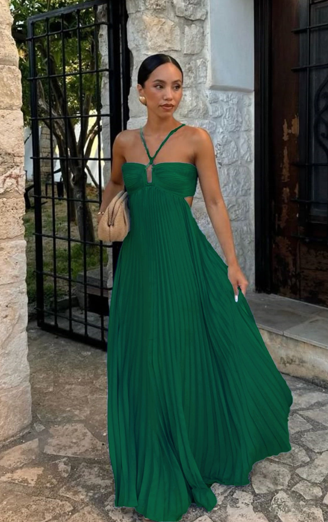 Ladies Back Tie Halter Pleated Beach Sundress