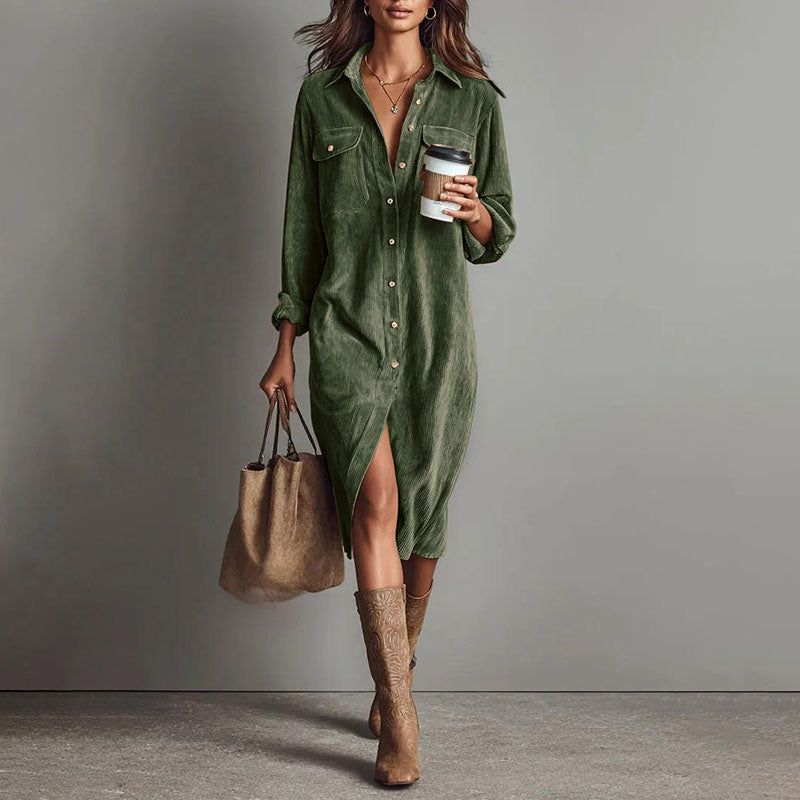 Collared long-sleeve button-front dress