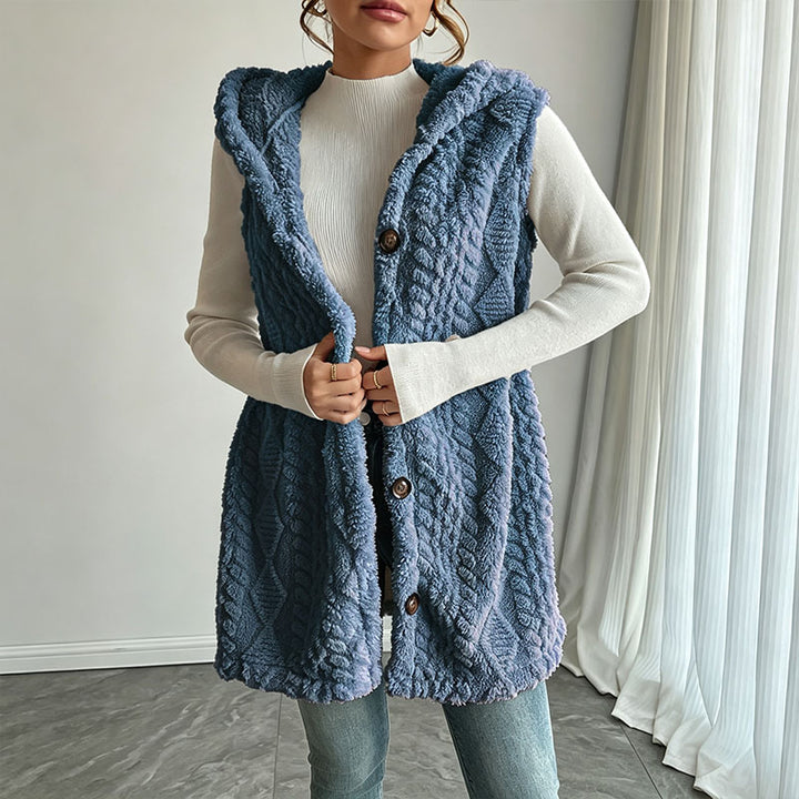 Hooded plush sleeveless jacket