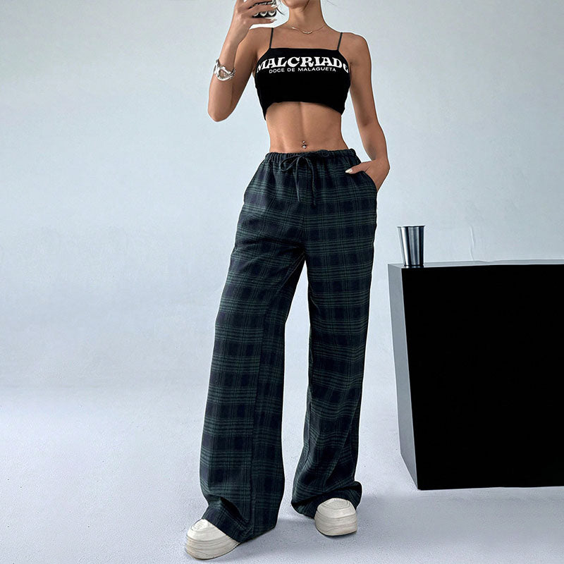 High-waisted printed wide-leg casual trousers