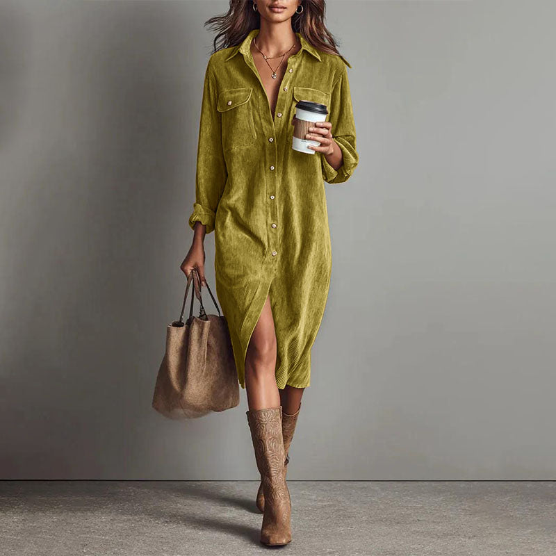 Collared long-sleeve button-front dress