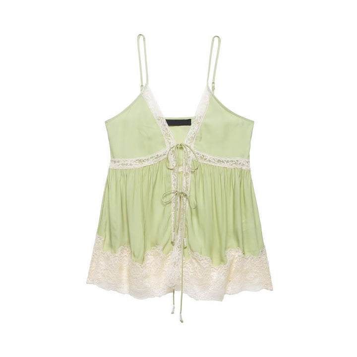 Women V-Neck Lace Spliced Spaghetti Strap Top