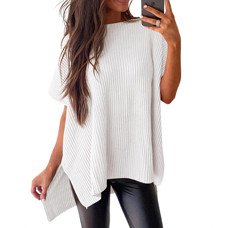 Solid Color Crew Neck Knit T-Shirt – Casual Pullover Sweater Top
