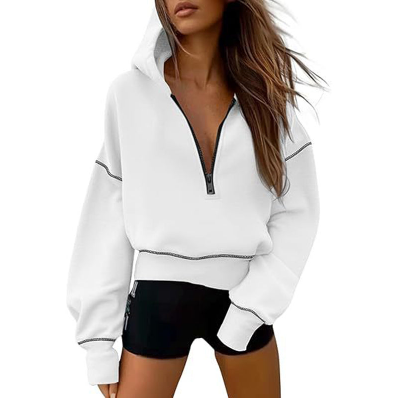 Collar Half Zip Pullover Sweatshirt  Long Sleeve Casual Hoodie Top
