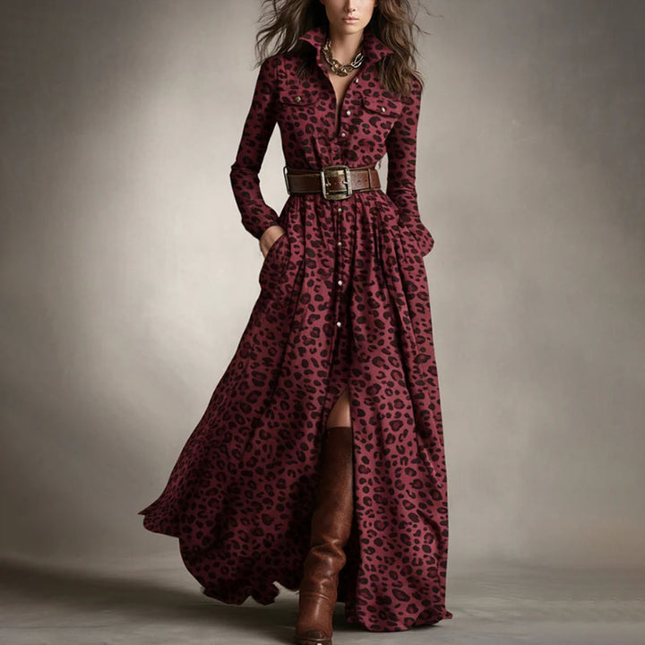 Vintage-style plaid long-sleeve dress