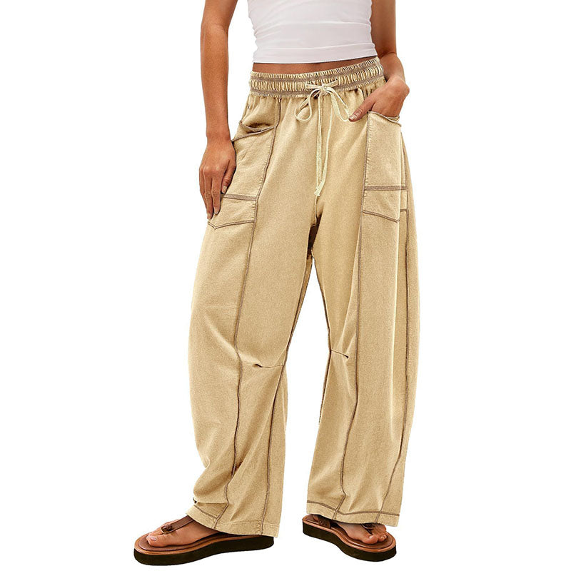Casual elastic waist wide-leg pants