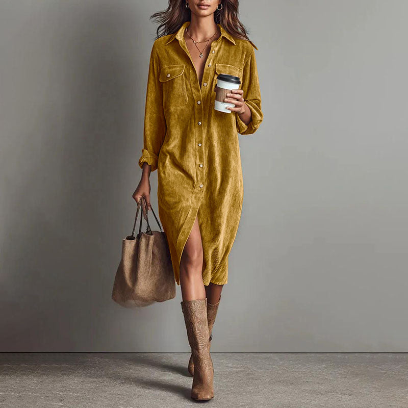 Collared long-sleeve button-front dress