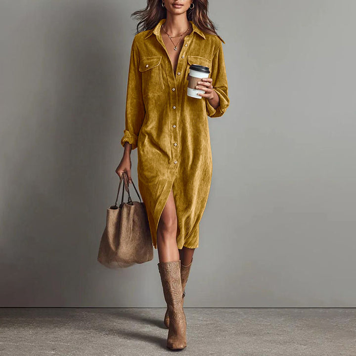 Collared long-sleeve button-front dress