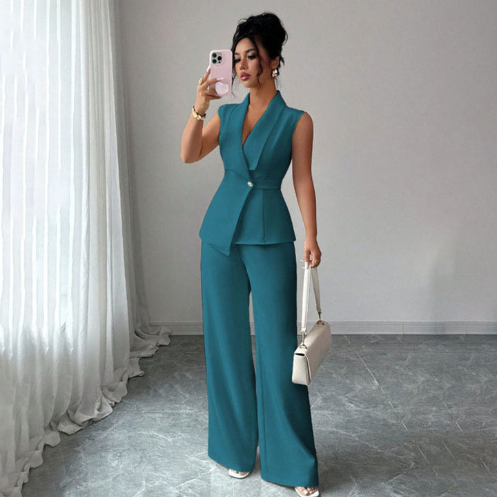 Sleeveless suit vest and wide-leg trousers set