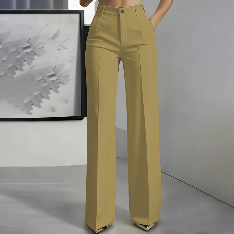 High Waist Straight Leg Suit Pants – Elegant Draped Minimalist Trousers