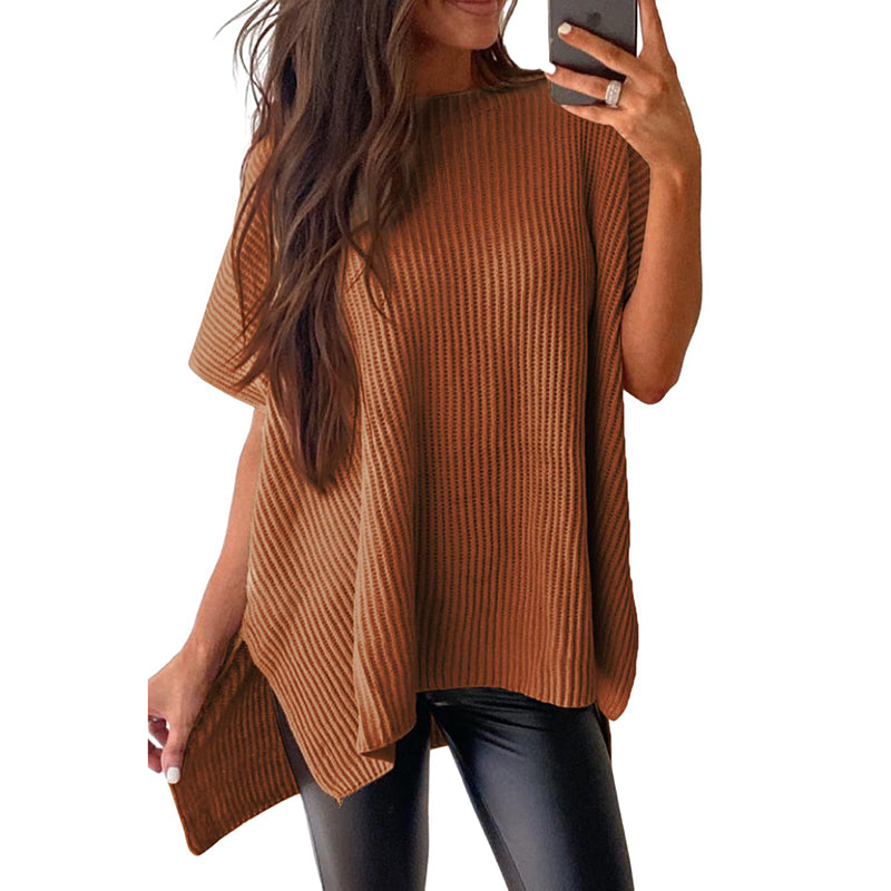 Solid Color Crew Neck Knit T-Shirt – Casual Pullover Sweater Top
