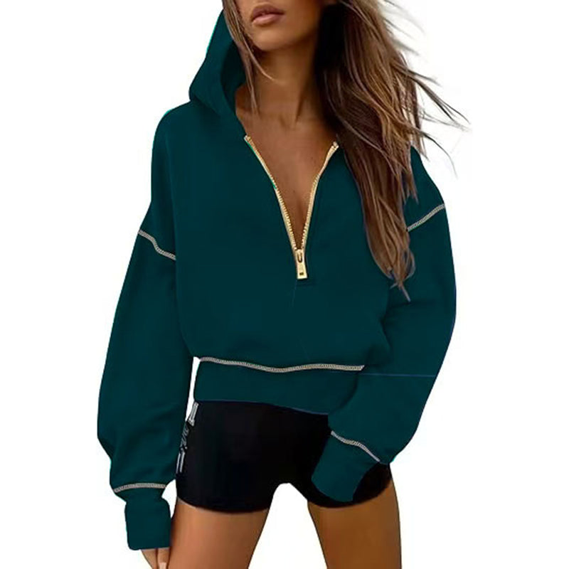 Collar Half Zip Pullover Sweatshirt  Long Sleeve Casual Hoodie Top
