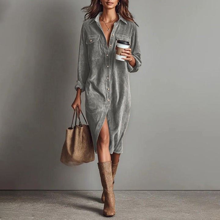 Collared long-sleeve button-front dress