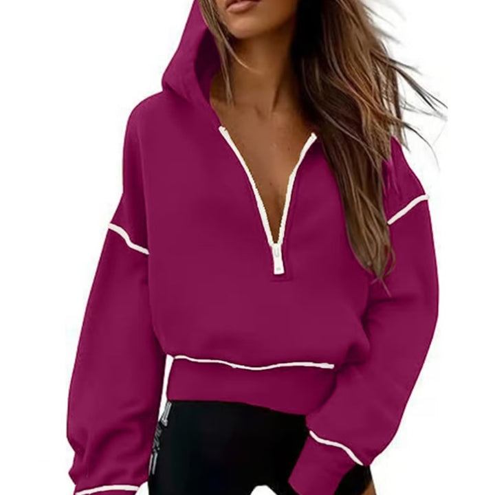 Collar Half Zip Pullover Sweatshirt  Long Sleeve Casual Hoodie Top