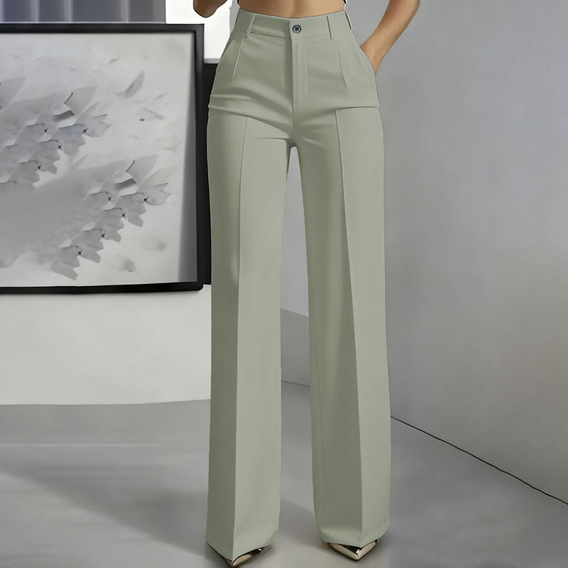 High Waist Straight Leg Suit Pants – Elegant Draped Minimalist Trousers