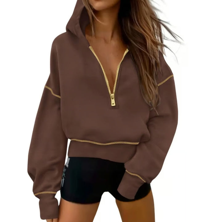 Collar Half Zip Pullover Sweatshirt  Long Sleeve Casual Hoodie Top