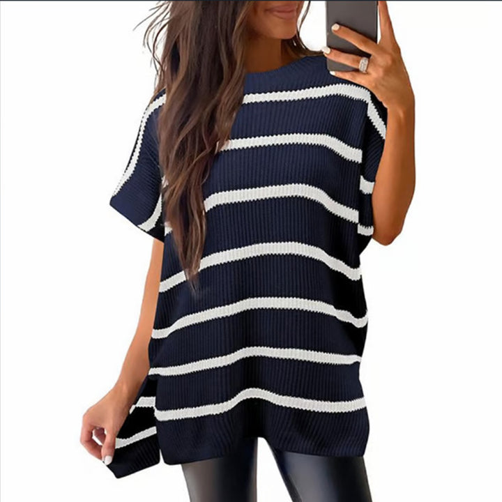 Solid Color Crew Neck Knit T-Shirt – Casual Pullover Sweater Top