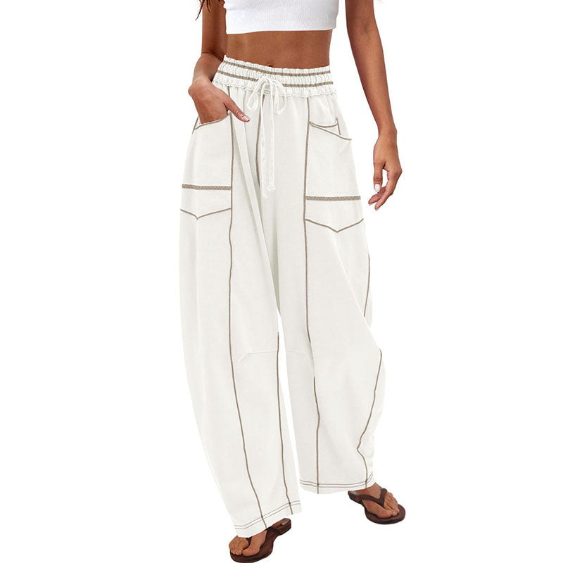 Casual elastic waist wide-leg pants