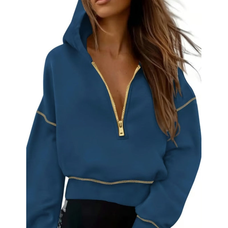 Collar Half Zip Pullover Sweatshirt  Long Sleeve Casual Hoodie Top