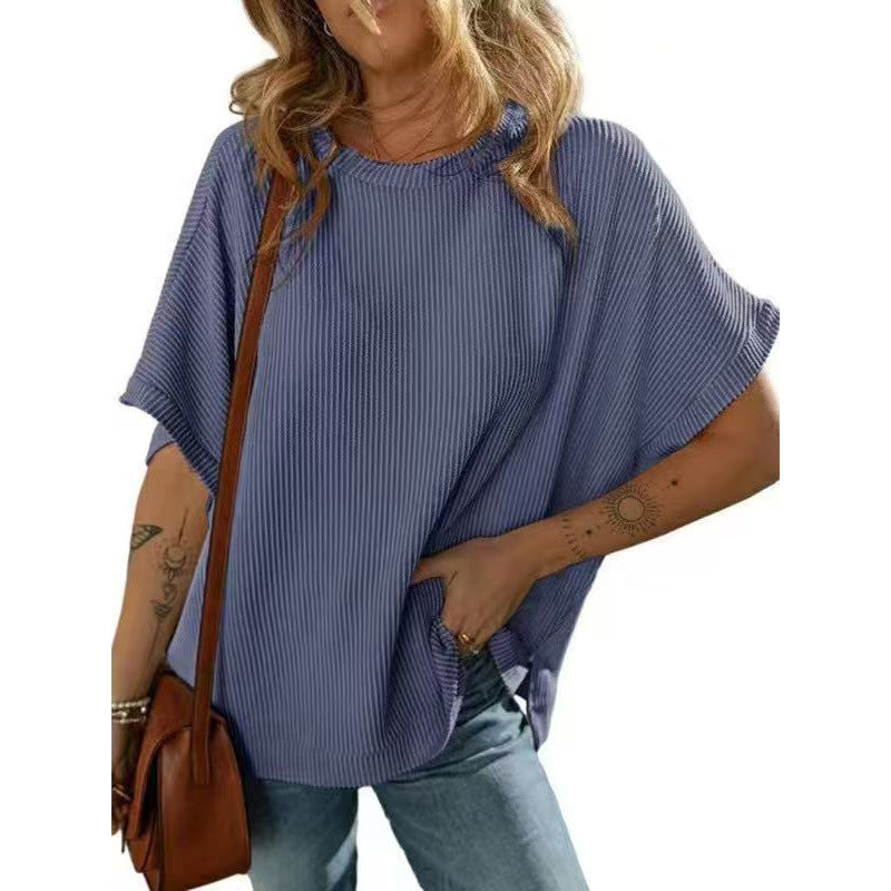 Solid Color Crew Neck Knit T-Shirt – Casual Pullover Sweater Top