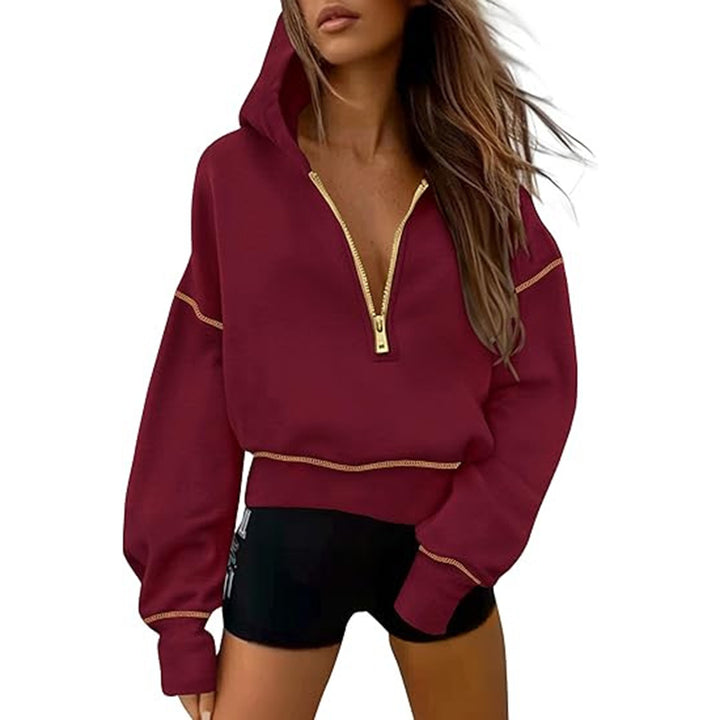 Collar Half Zip Pullover Sweatshirt  Long Sleeve Casual Hoodie Top