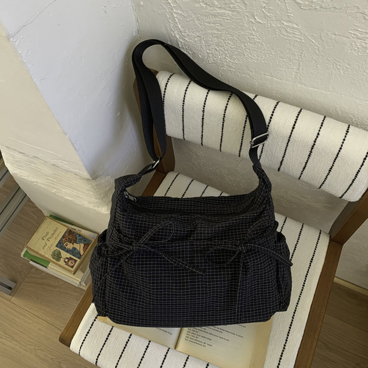 Plaid Drawstring Ruched Cloud Bag