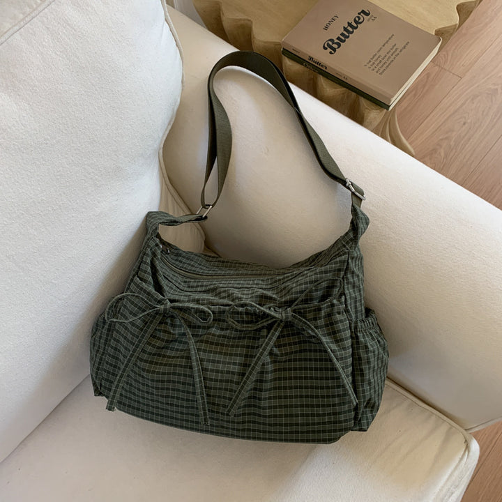 Plaid Drawstring Ruched Cloud Bag