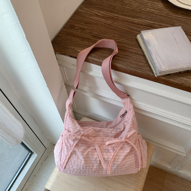 Plaid Drawstring Ruched Cloud Bag