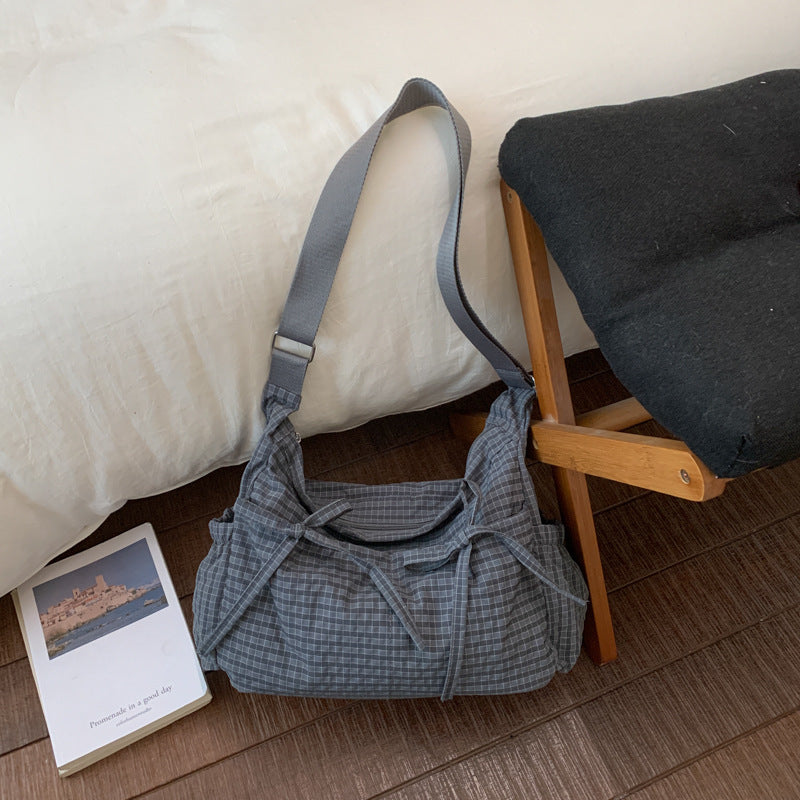 Plaid Drawstring Ruched Cloud Bag