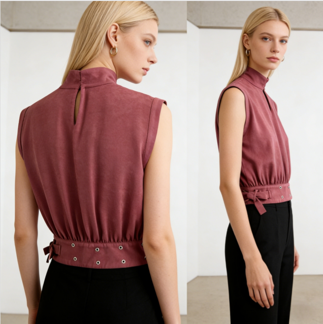 Faux Suede Buckle Top