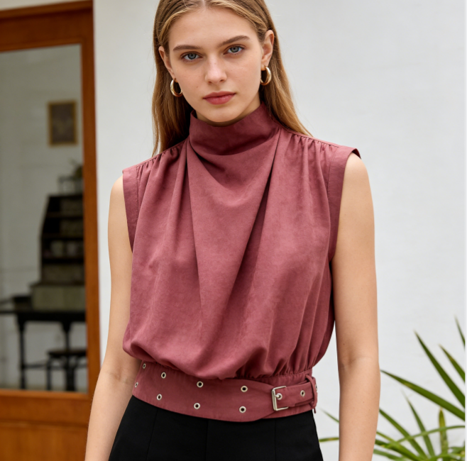 Faux Suede Buckle Top