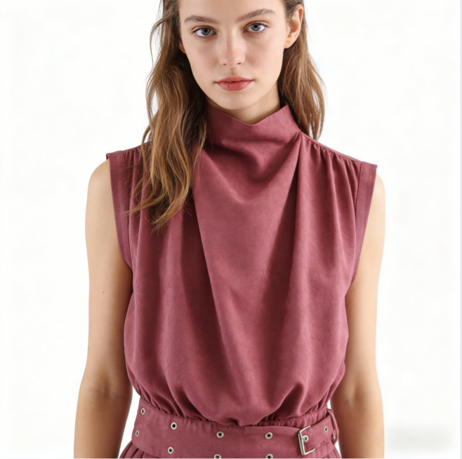 Faux Suede Buckle Top