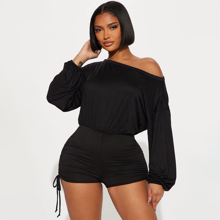 Off-the-shoulder long-sleeved jumpsuit