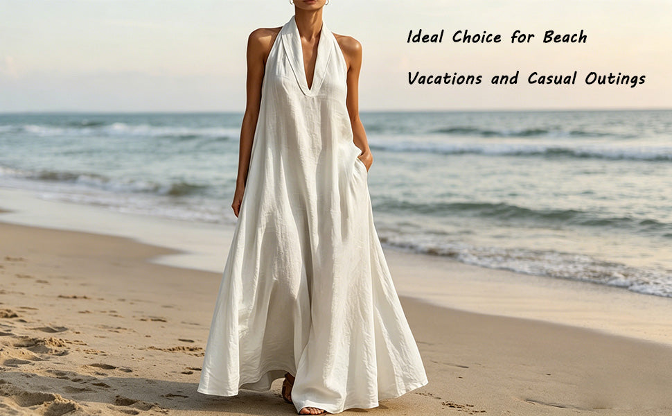 Halter Neck Linen-Blend Maxi Dress