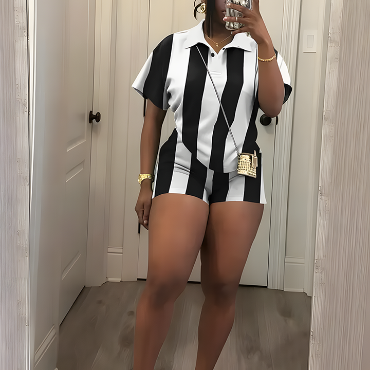 Striped short-sleeve top and shorts set