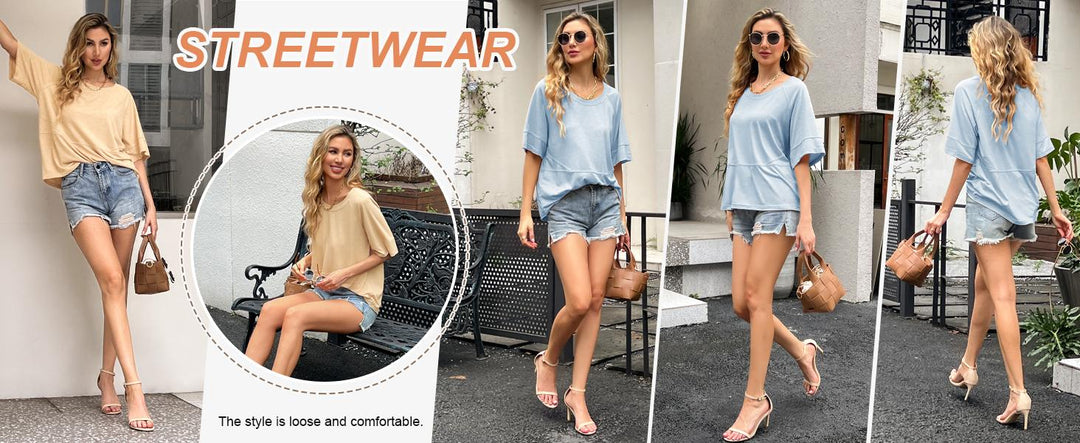 Soft 3/4 Sleeve Crew Neck Tunic Top – Warm Coral Relaxed Fit Everyday Tee