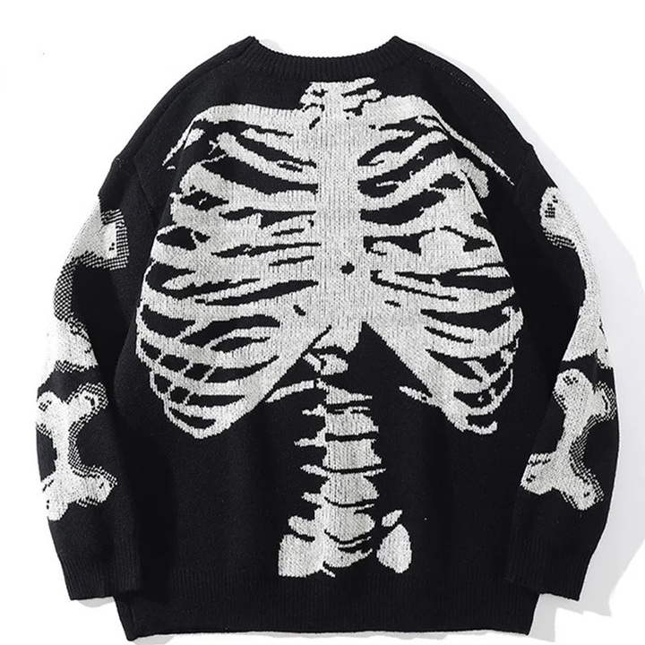 Gothic-style loose-fit knit sweater with skull print